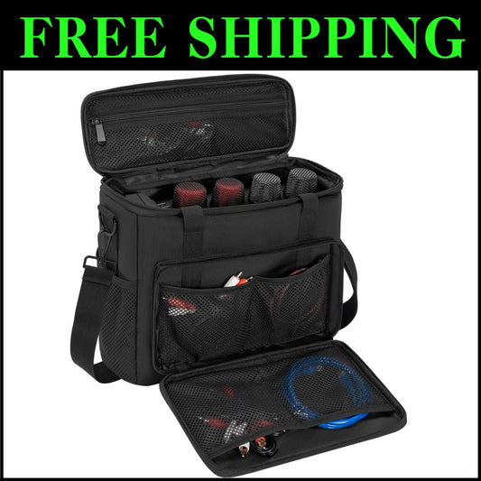 4-Slot Wireless Microphone Case with Foam - Durable Travel Bag with Strap