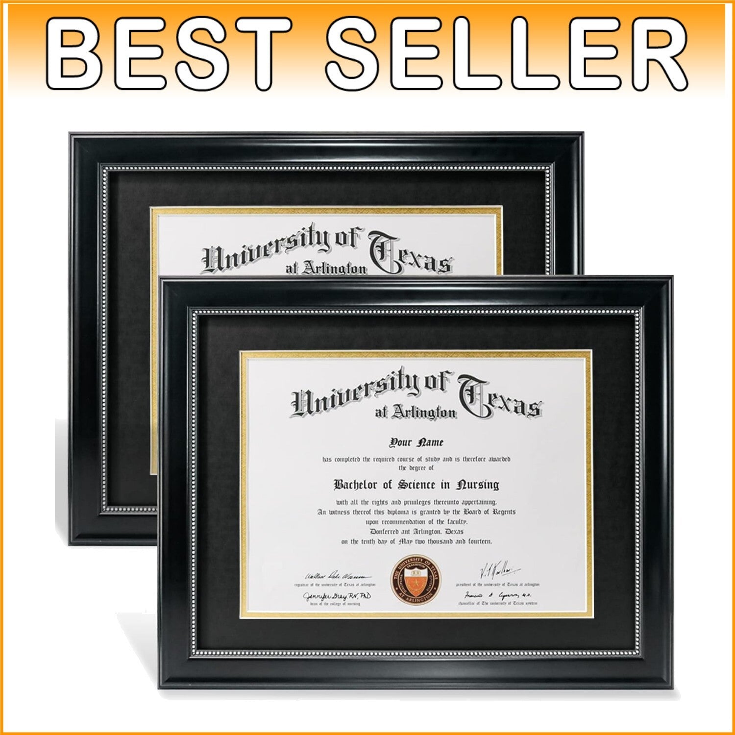 Elegant 2-Pack 8.5x11 Diploma Frame with UV Protection - Black & Silver Beads