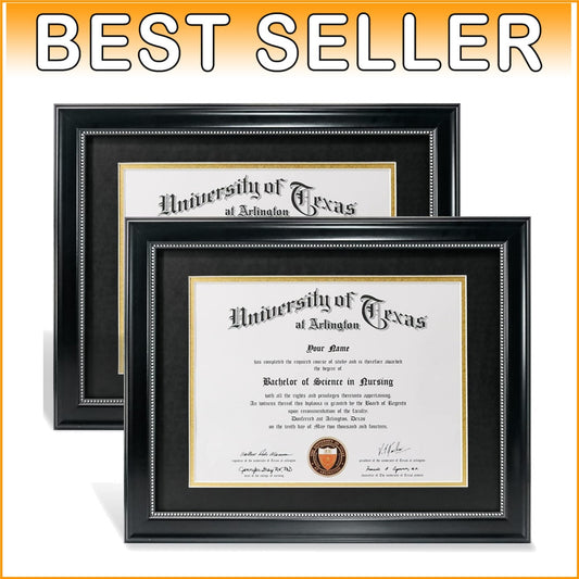 Elegant 2-Pack 8.5x11 Diploma Frame with UV Protection - Black & Silver Beads