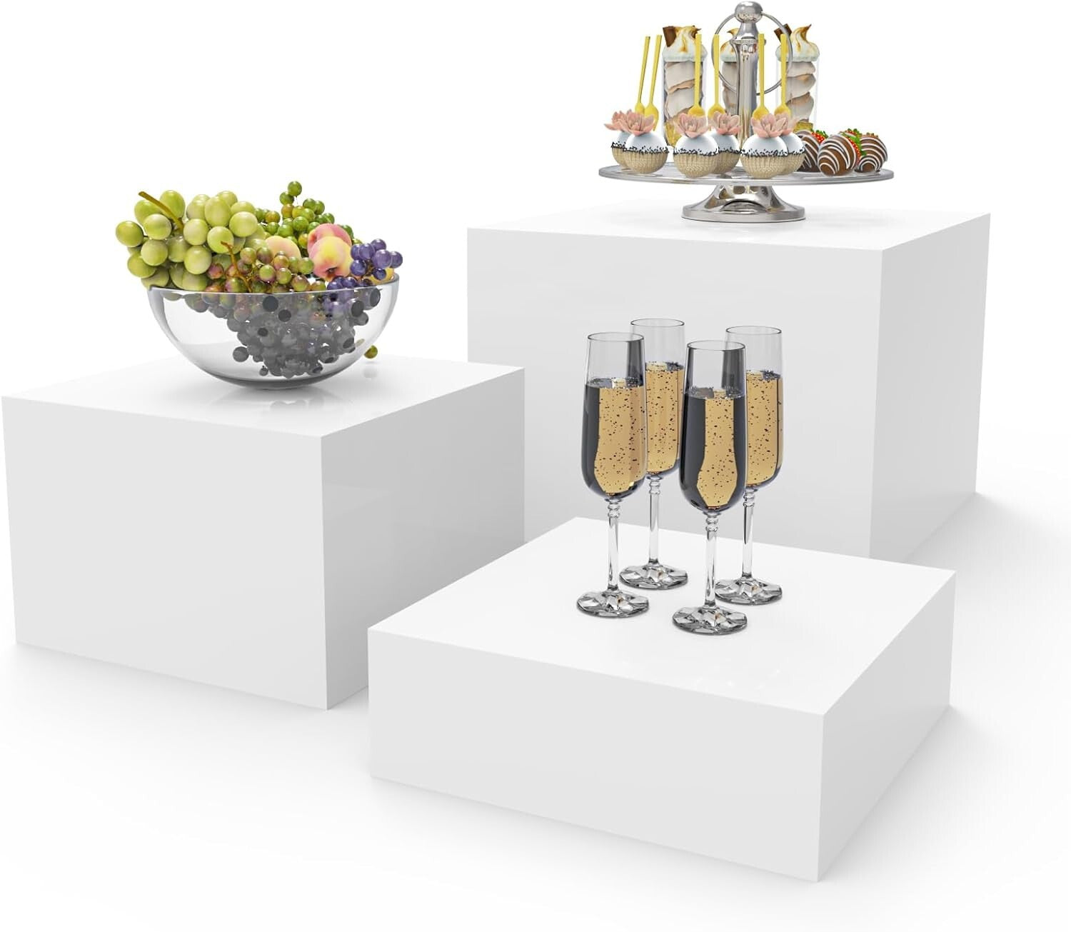 Elegant 3-Piece Buffet Risers Set - Glossy Acrylic Stands for Food & Displays