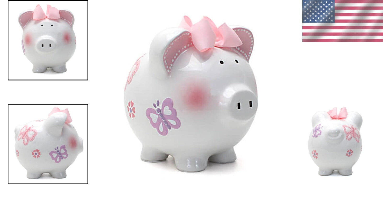 Elegant 8" Ceramic Piggy Bank for Girls - Butterfly Patterned Savings Bank