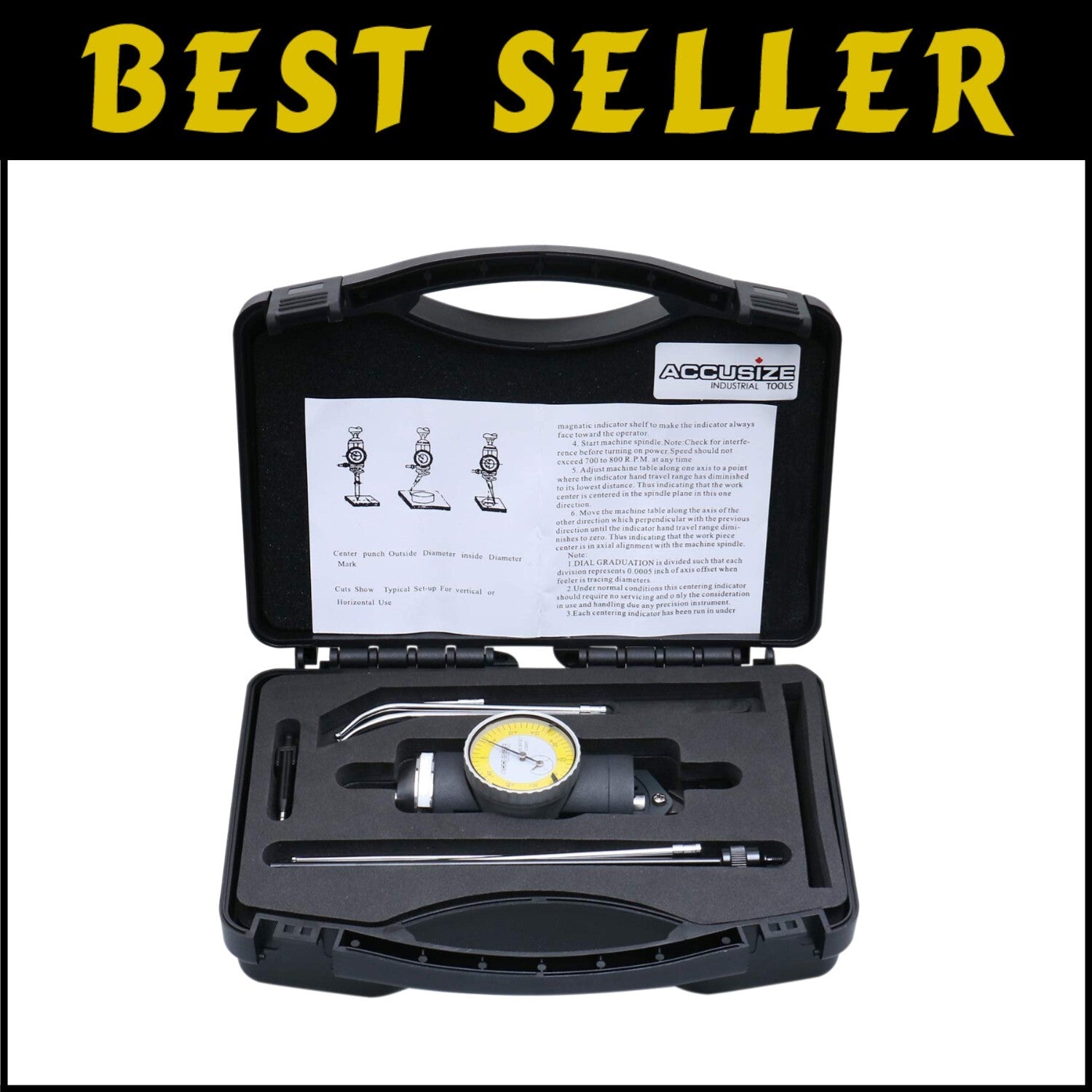 Versatile Co-Ax Centering Indicator with Yellow Dial & Fitted Case - 1.54 lbs