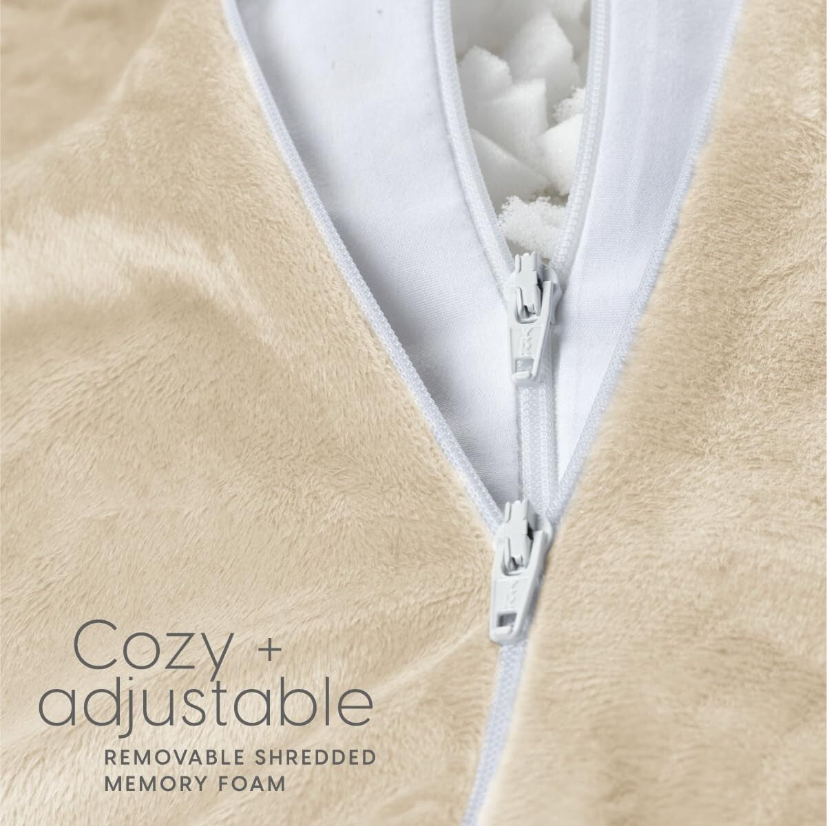 Large Cream Reading Pillow with Shredded Memory Foam & Arms for Ultimate Support