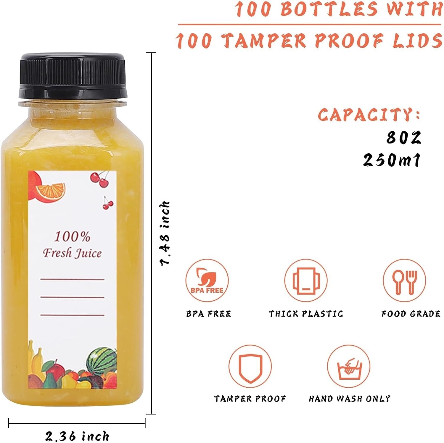 8 oz Lightweight Clear Plastic Juice Bottles - Perfect for DIY Beverages