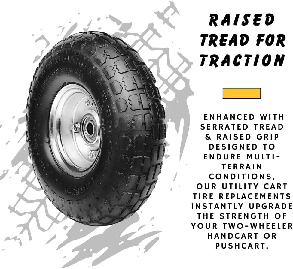All-Terrain 10-Inch Solid Rubber Replacement Utility Wheels - Fits Most Vehicles