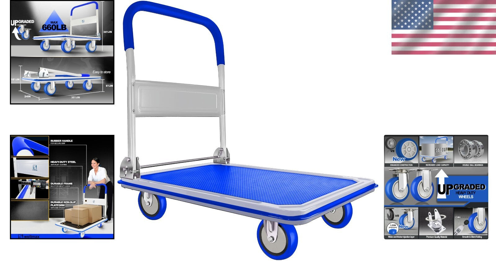 Easy-Store Heavy-Duty Dolly with 360° Wheels - Ideal for Moving & Transport