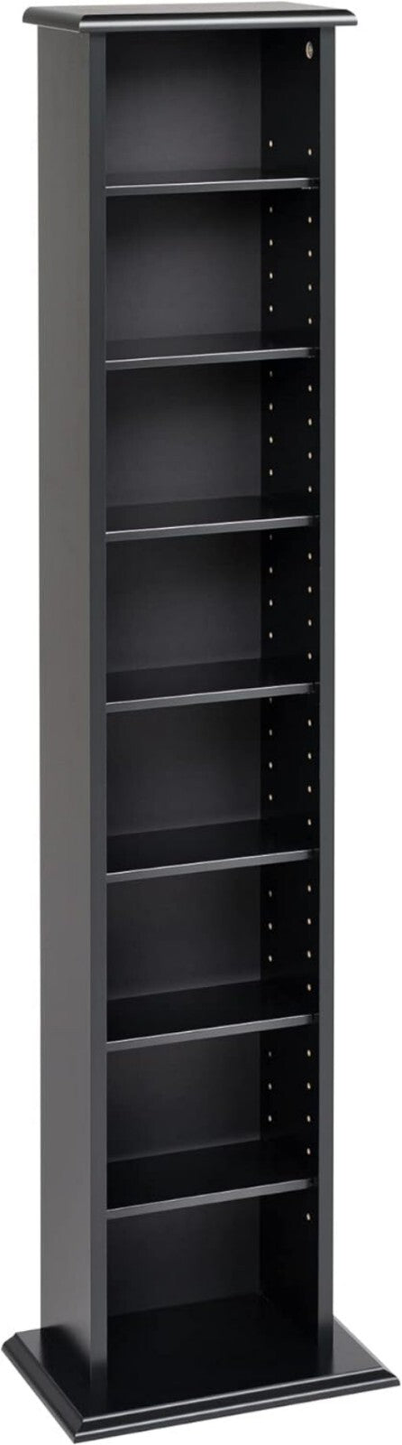 Durable Black Media Cabinet with 7 Adjustable Shelves for Customized Storage