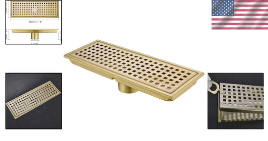 Durable 12 Inch Shower Drain in Brushed Gold - Rustproof Stainless Steel Design
