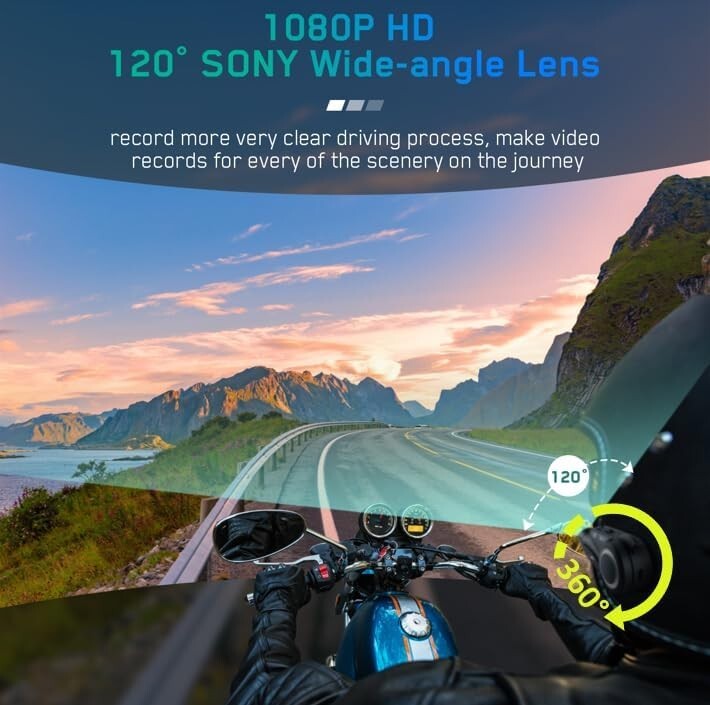 Motorcycle Communication System with 1080P Camera & Voice Assistant Features