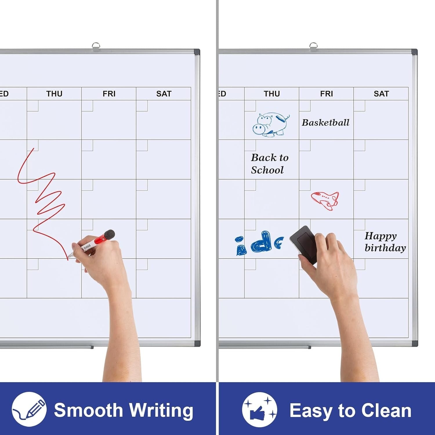 Easy Install Wall-Mounted Dry Erase Calendar - 48x36 for Efficient Planning