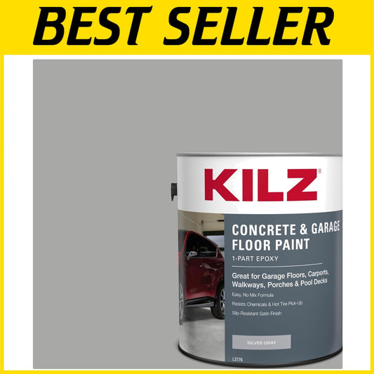 Versatile Silver Gray Garage Floor Paint - 1 Gallon, Slip-Resistant Satin Finish