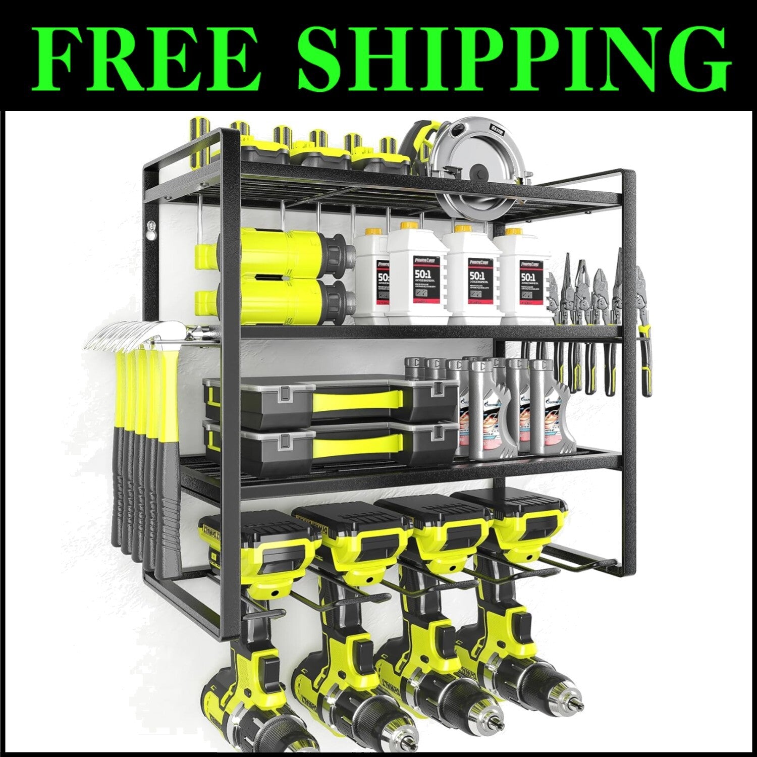 Heavy-Duty Wall-Mount Power Tool Organizer with 4-Tier Capacity - Garage Storage