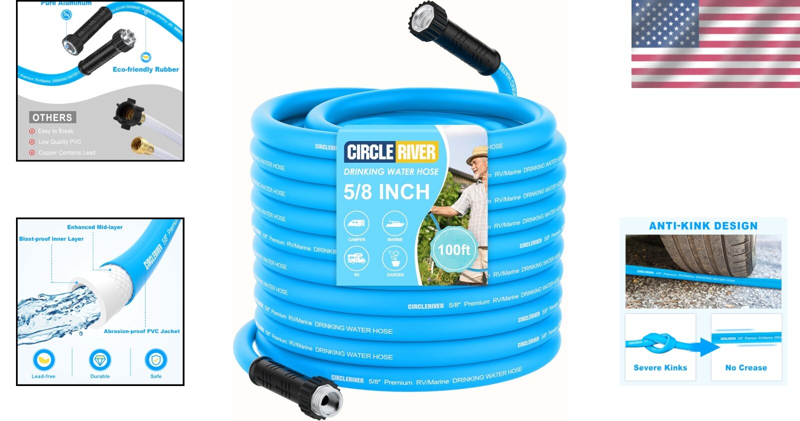 All-Weather 100FT RV Water Hose - Safe & Durable for Camping & Marine Use