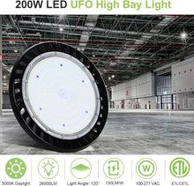 Load image into Gallery viewer, Modern Black 200W UFO LED High Bay Light - Perfect for Garages &amp; Warehouses