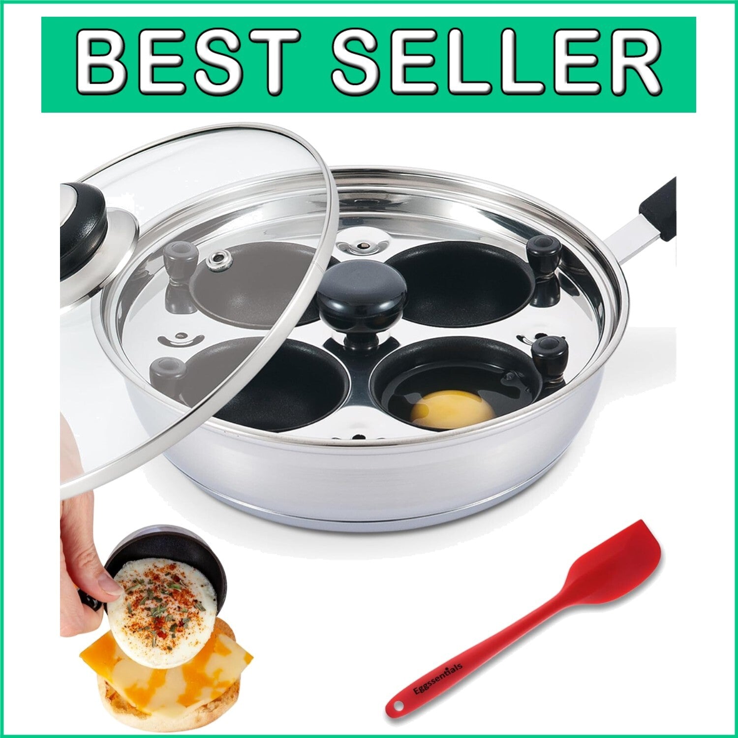 Elegant 4-Cup Stainless Steel Egg Cooker with Bakelite Handle—Stylish & Safe