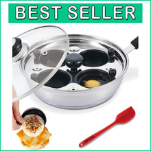 Load image into Gallery viewer, Elegant 4-Cup Stainless Steel Egg Cooker with Bakelite Handle—Stylish &amp; Safe