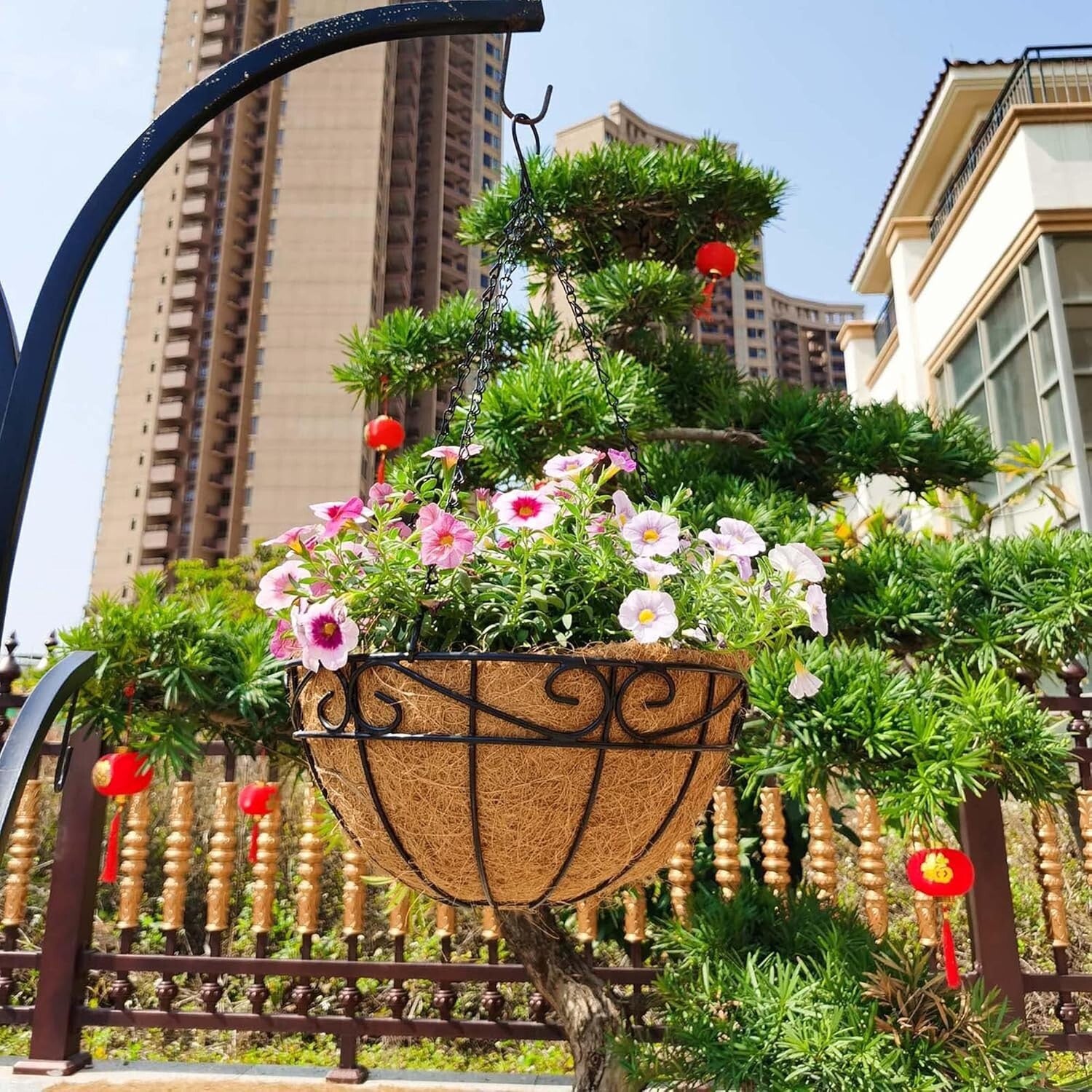 Versatile Hanging Planters - 14 Inch Metal Baskets for Garden and Porch Style