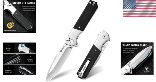 EDC Tactical Knife: 3.48" Blade with Button Lock & G10 Handle for Men & Women