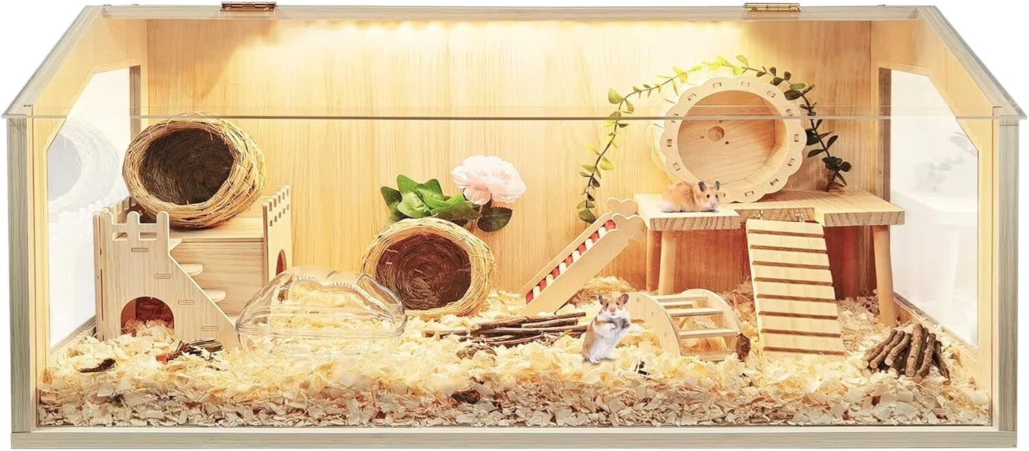 Premium Durable Wood Cage for Hamsters & Small Pets - Ventilated & Easy Clean