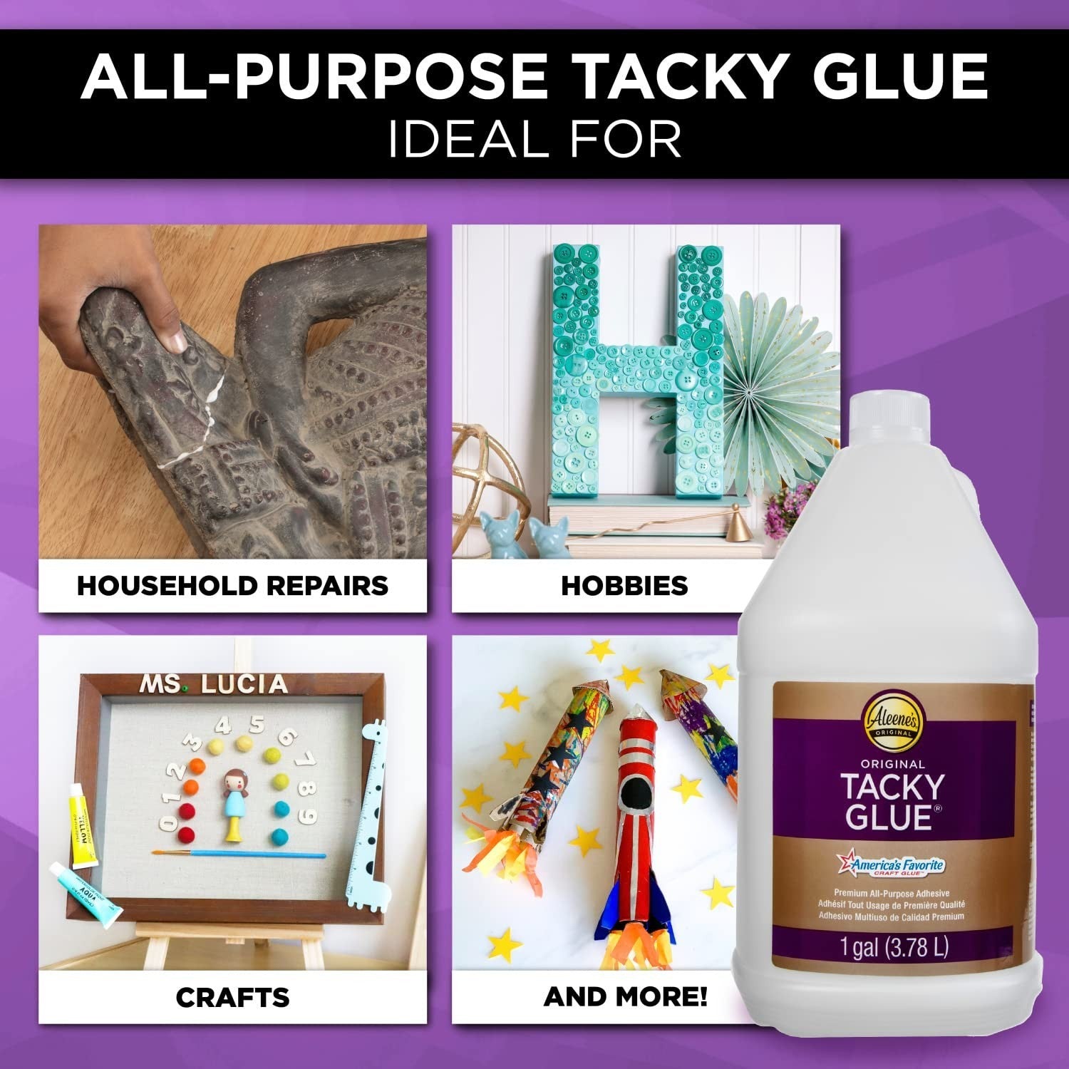 128 Oz Tacky Glue - Heavy-Duty Adhesive for School, Wall Repair, and Crafts