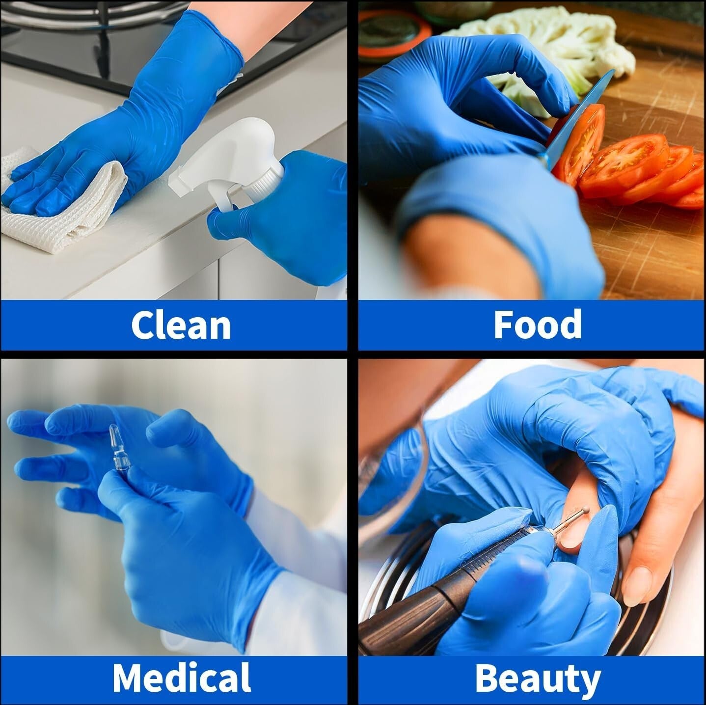 Blue Disposable Nitrile Gloves, 5 Mil Thick - 1000 Pcs, Food Safe & Latex-Free