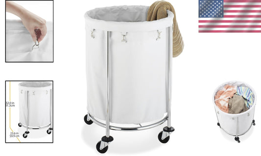 Chrome Heavy Duty Laundry Hamper with Removable Liner and Wheels - 50L