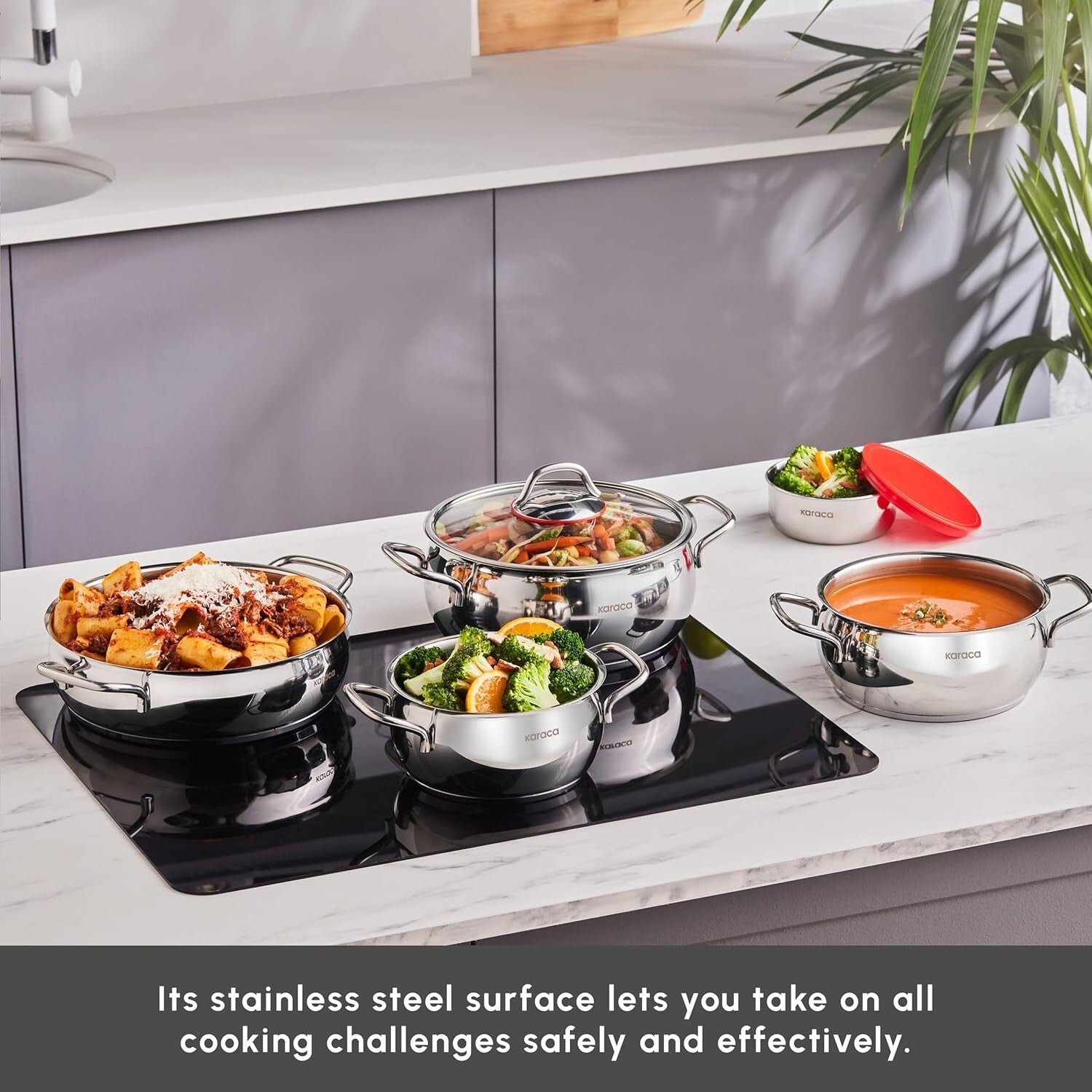 Durable 10-Piece Stainless Steel Cookware Set - Pot, Deep Pot, Casserole & More
