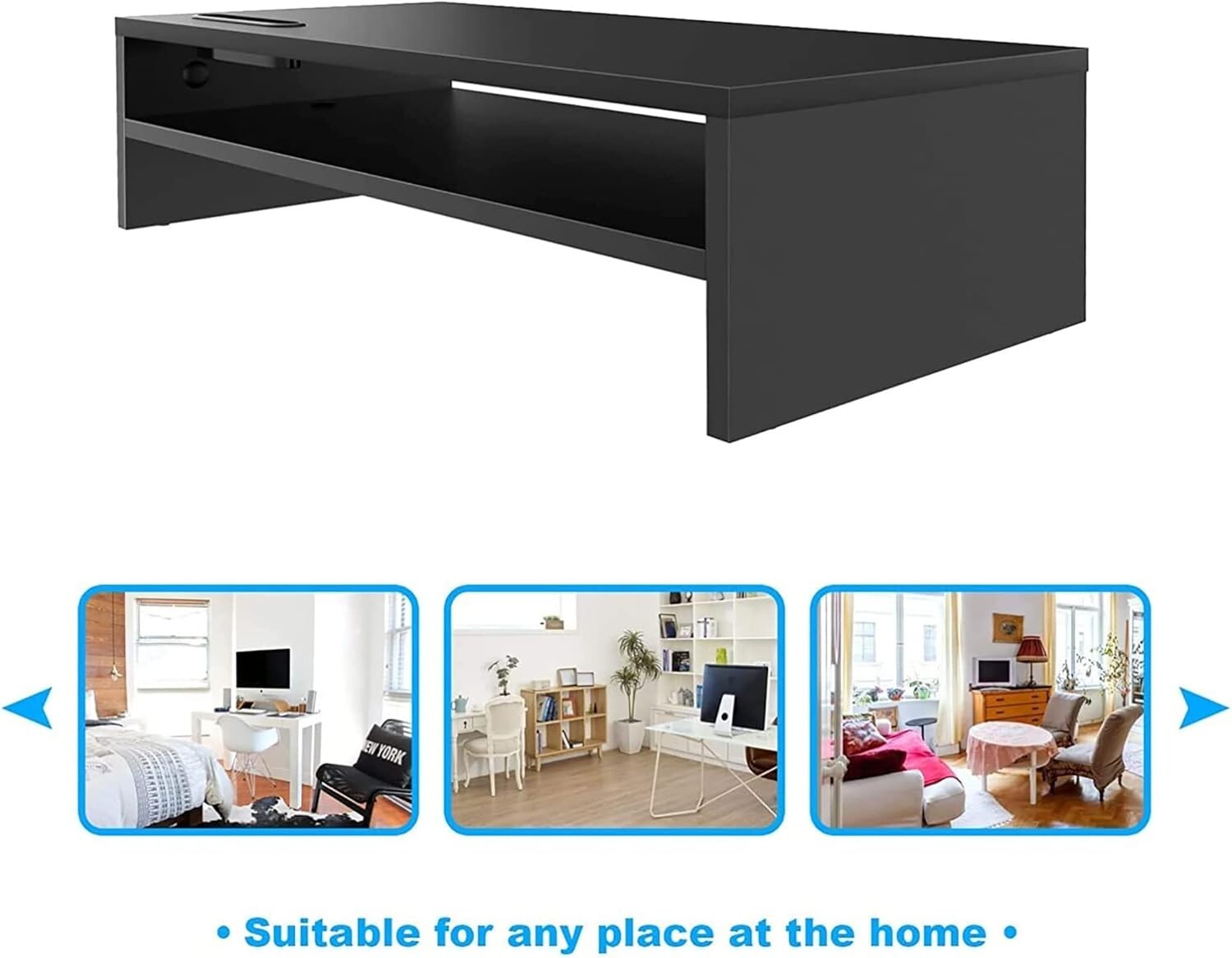 Ergonomic Black Monitor Stand Riser & 2-Tier Organizer with Cellphone Holder