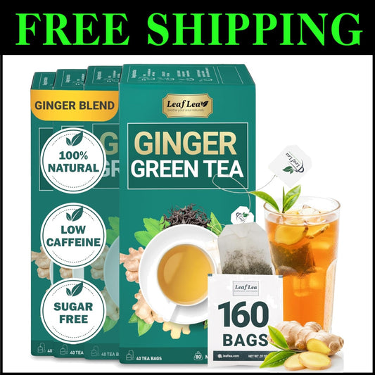 Natural Green & Ginger Tea Bags - Warming 160-Pack for Daily Invigoration