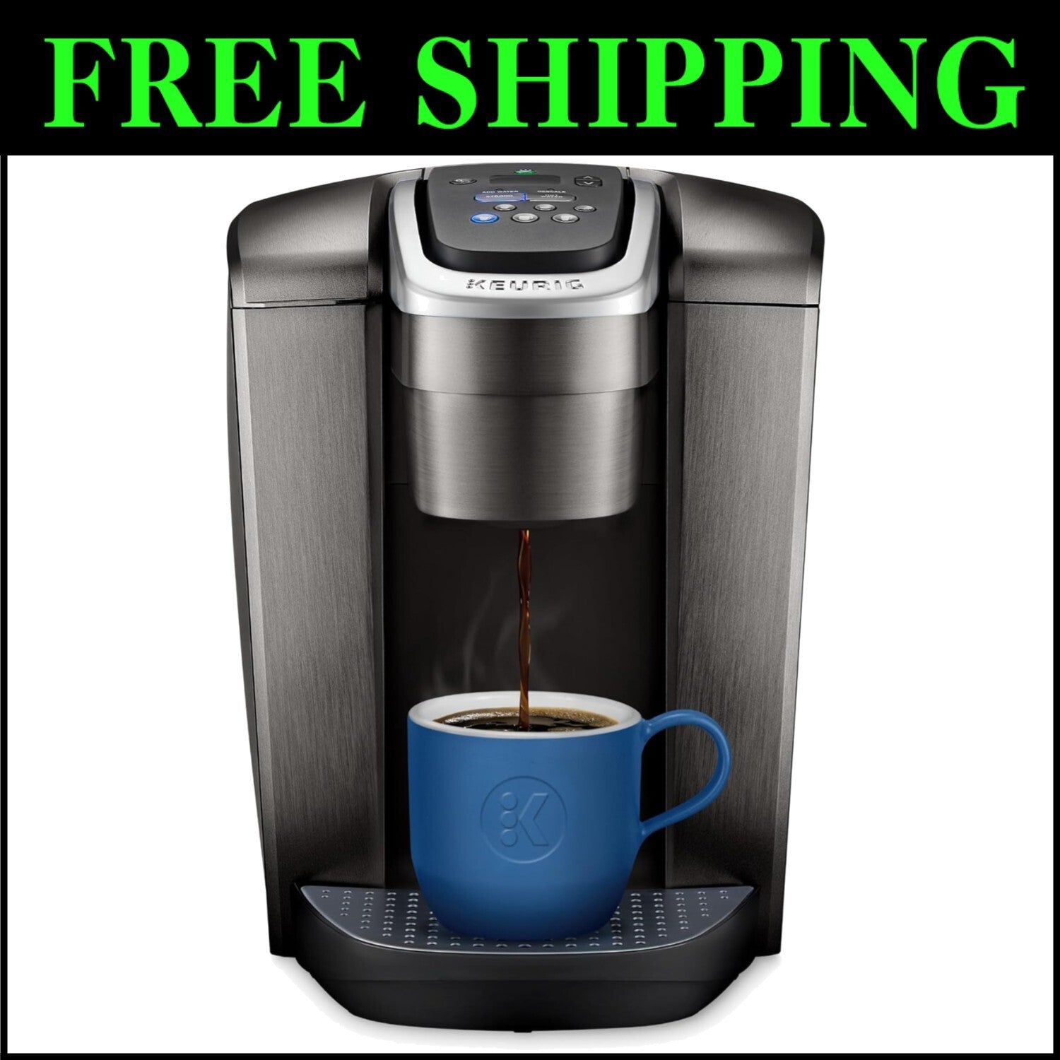 Brushed Slate Single Serve Coffee Brewer with Strong Brew & Program Features