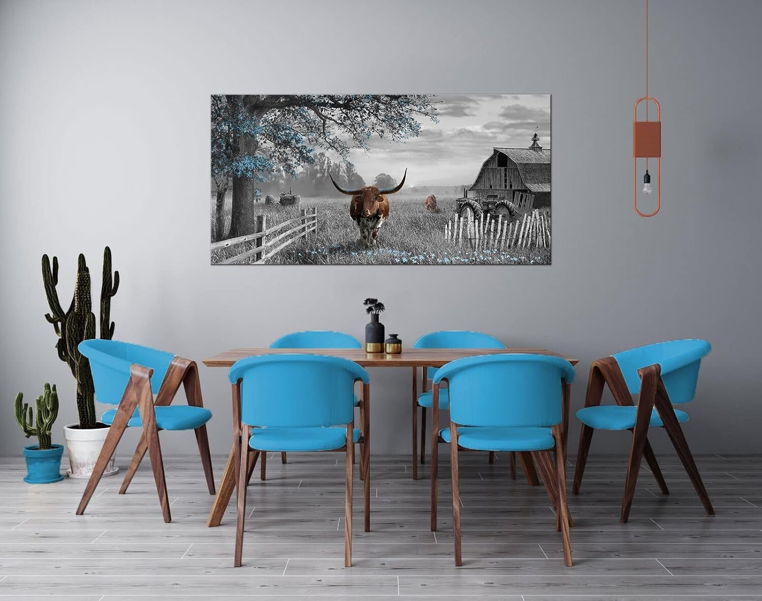 Western Decor 48x24 Longhorn Cow Canvas - Elevate Your Farmhouse Style