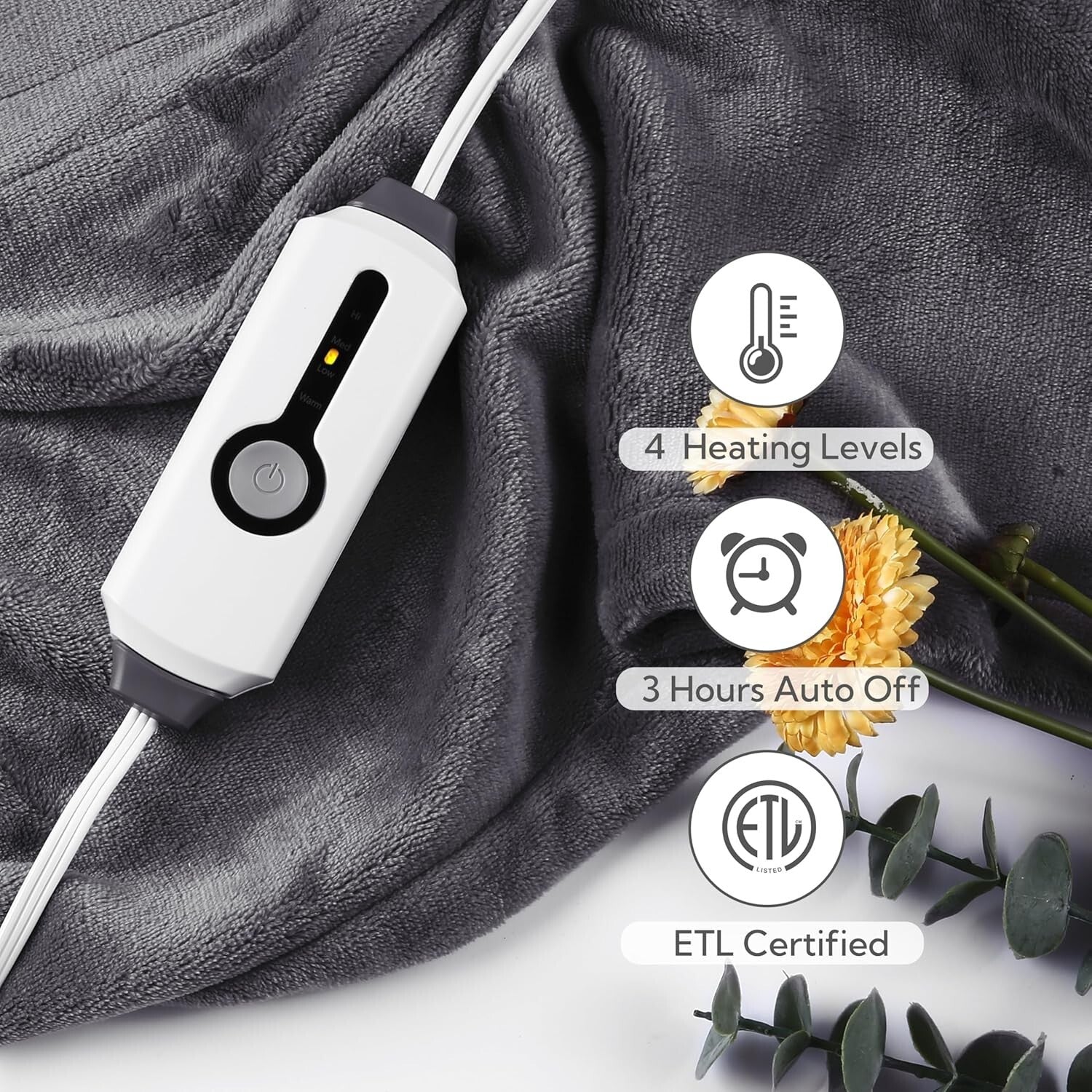 Cozy Heated Throw Blanket 50"x60" - Flannel with 4 Heat Levels & Auto Off