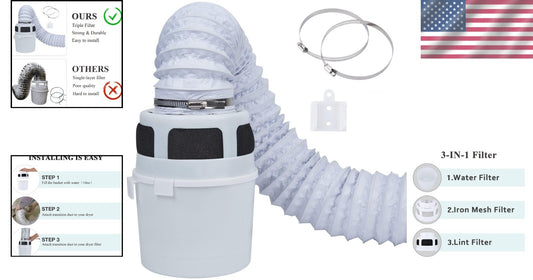 Compact 3-in-1 Dryer Vent Kit with Double Layer Filter Bucket for Small Spaces