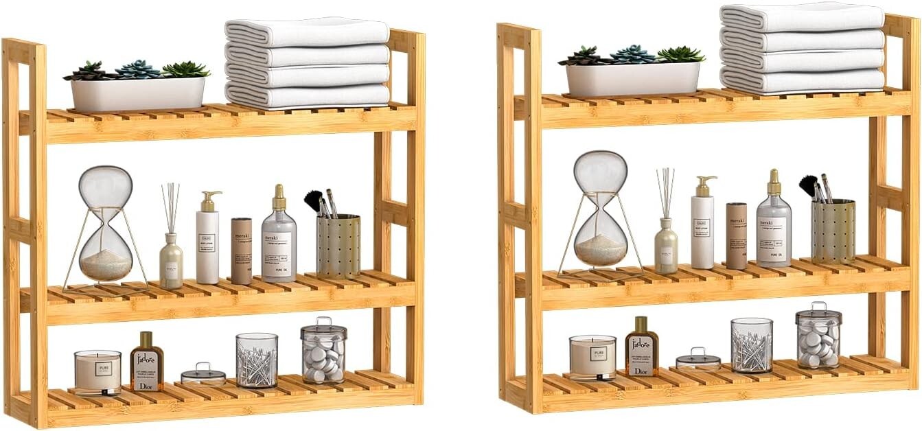 Adjustable 3-Tier Bamboo Wall Shelf for Elegant Bathroom and Living Room Storage