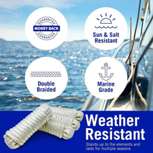 Load image into Gallery viewer, Shock Absorbent 3/8" Double Braided Dock Lines - 15ft Essential for Boats