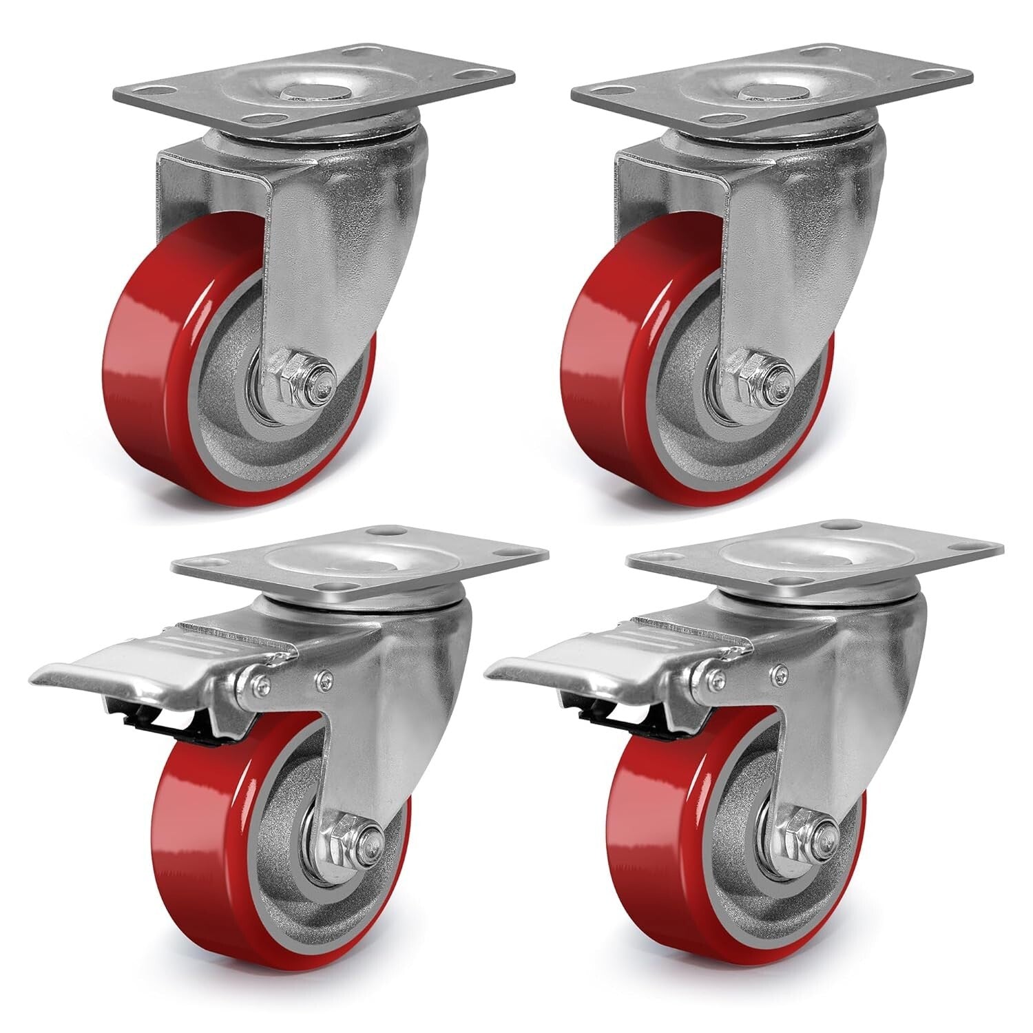 Durable 3 Inch Swivel Casters with Locking Brakes for Furniture & Workbench