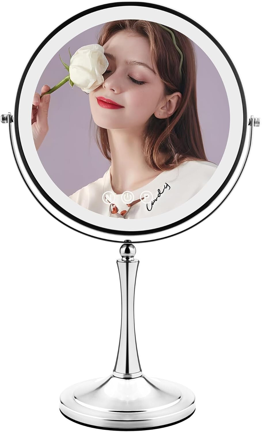 10" LED Lighted Makeup Mirror with 1X/10X Dual Magnification - Silver Elegance