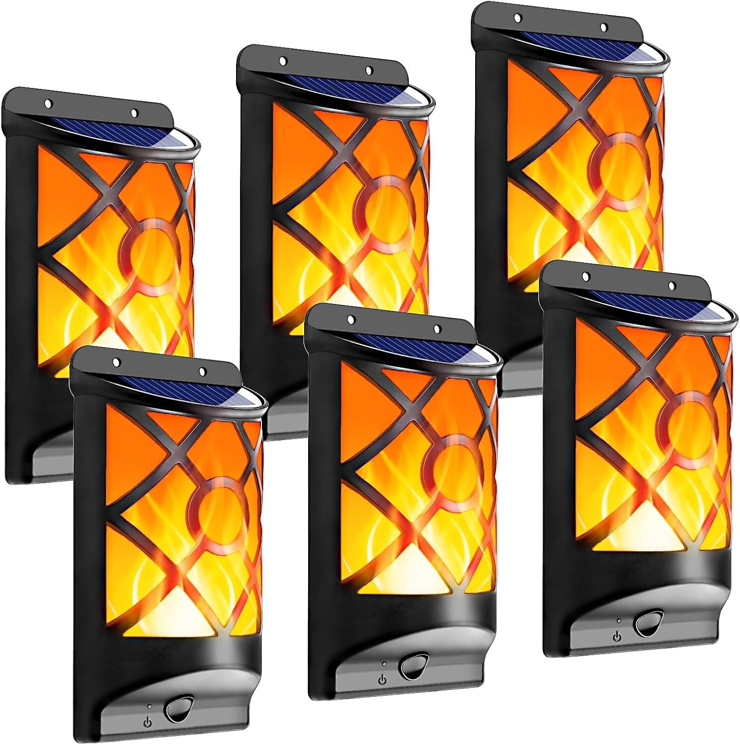 Realistic 3D Flickering Solar Flame Lights - 66 LEDs Outdoor Wall Lanterns
