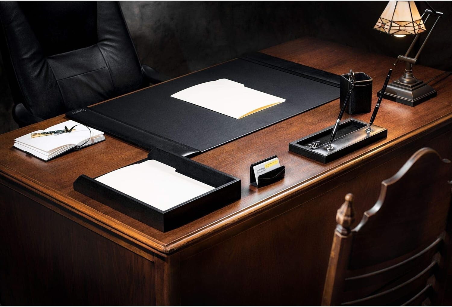 Luxury Leather Desk Mat with Side Rails - Elegant Office Surface Protector