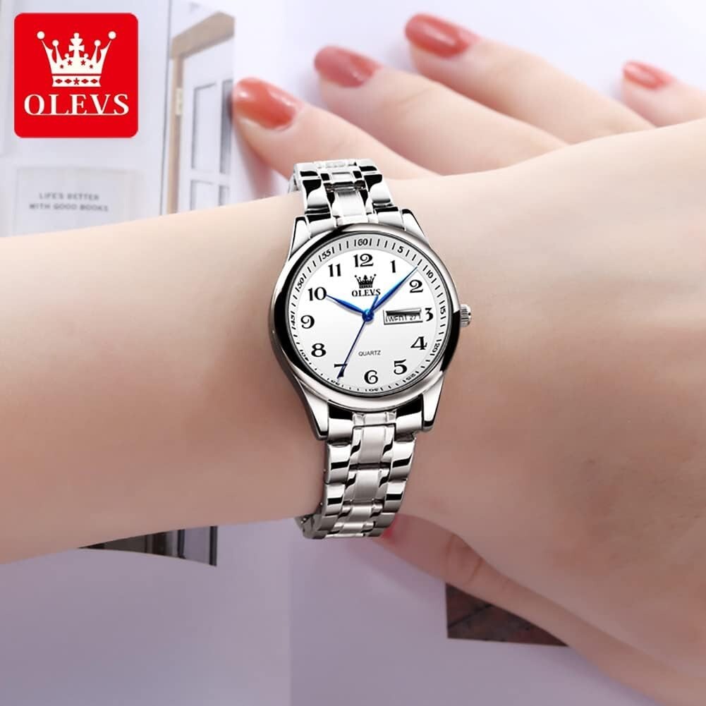 Elegant Women's Stainless Steel Waterproof Watch - Gold & Silver Large Dial