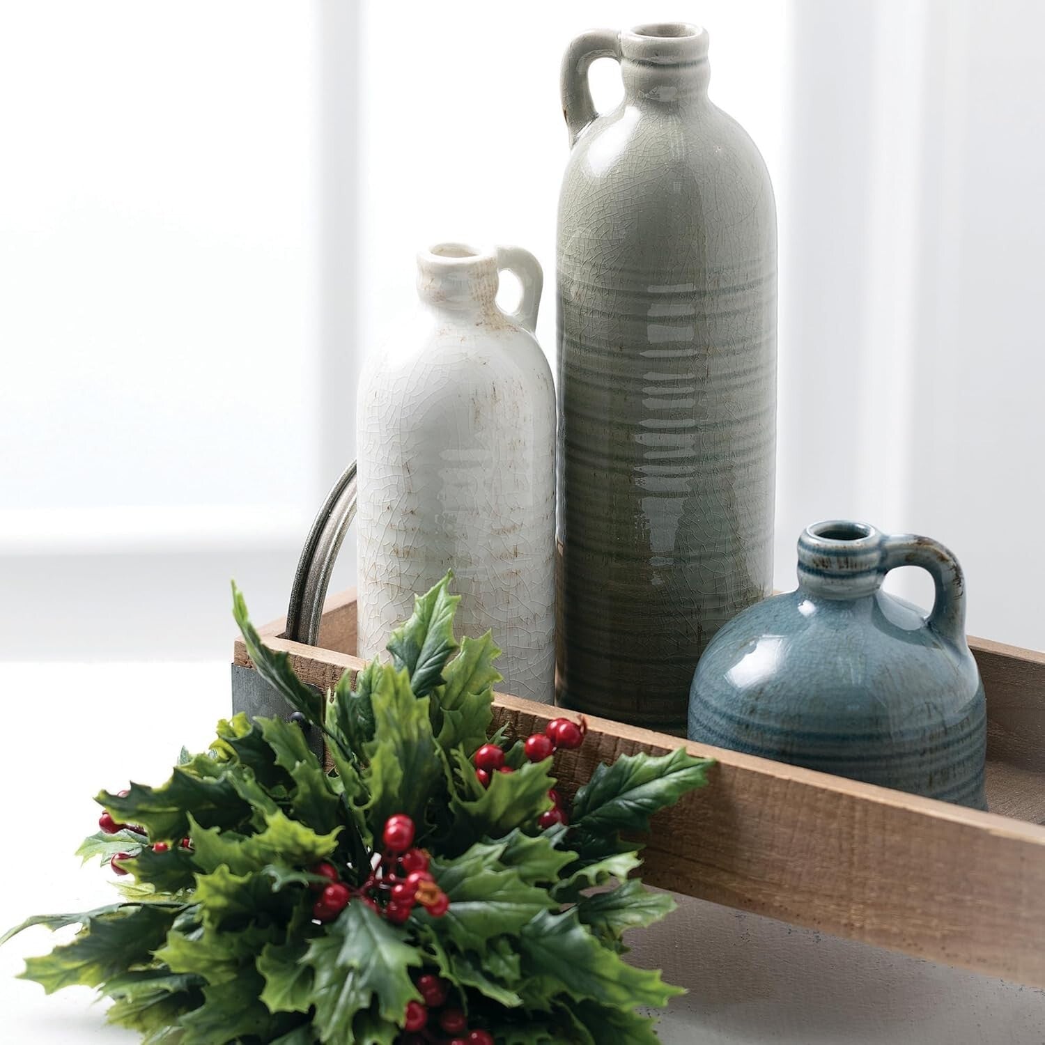 Stylish 3-Piece Farmhouse Jug Vase Set for Table Centerpieces & Decor