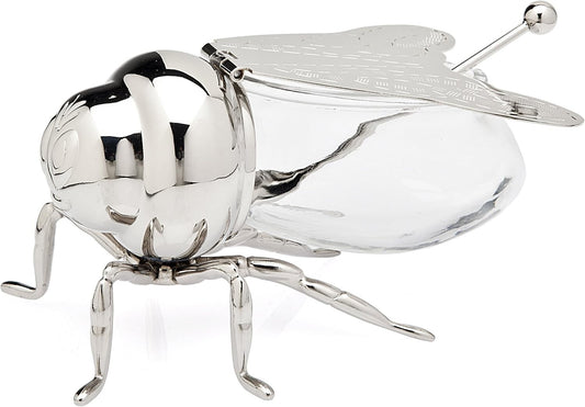 Silver Bee Design Honey Jar with Dipper - Perfect for Festive Gatherings