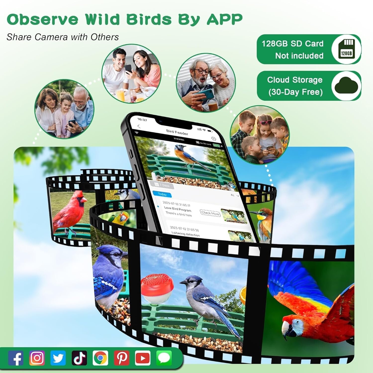 Weatherproof Bird Feeder Camera with Live View – Instant Notifications & Sharing