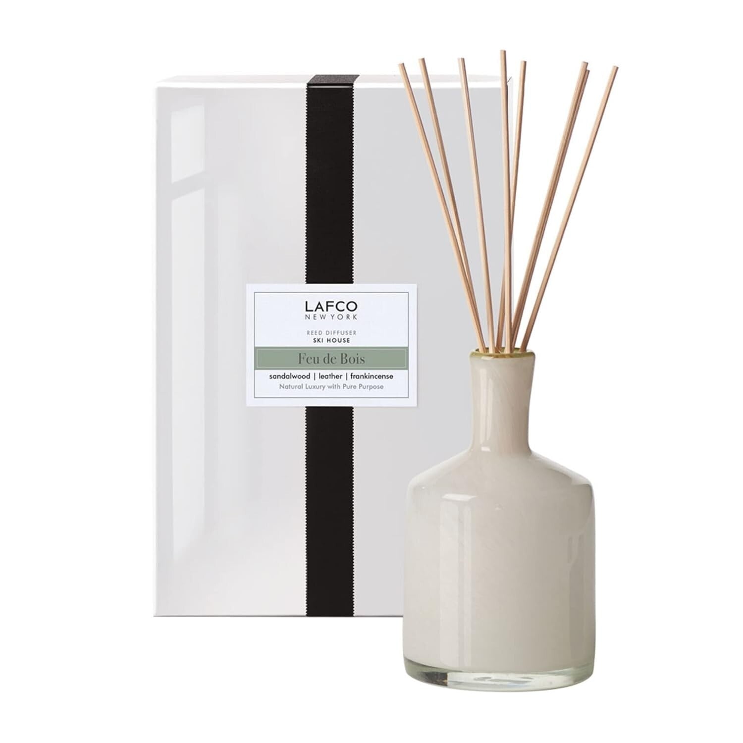 15 oz Reed Diffuser - Feu de Bois Scent in Reusable Glass Vessel, 9 Months