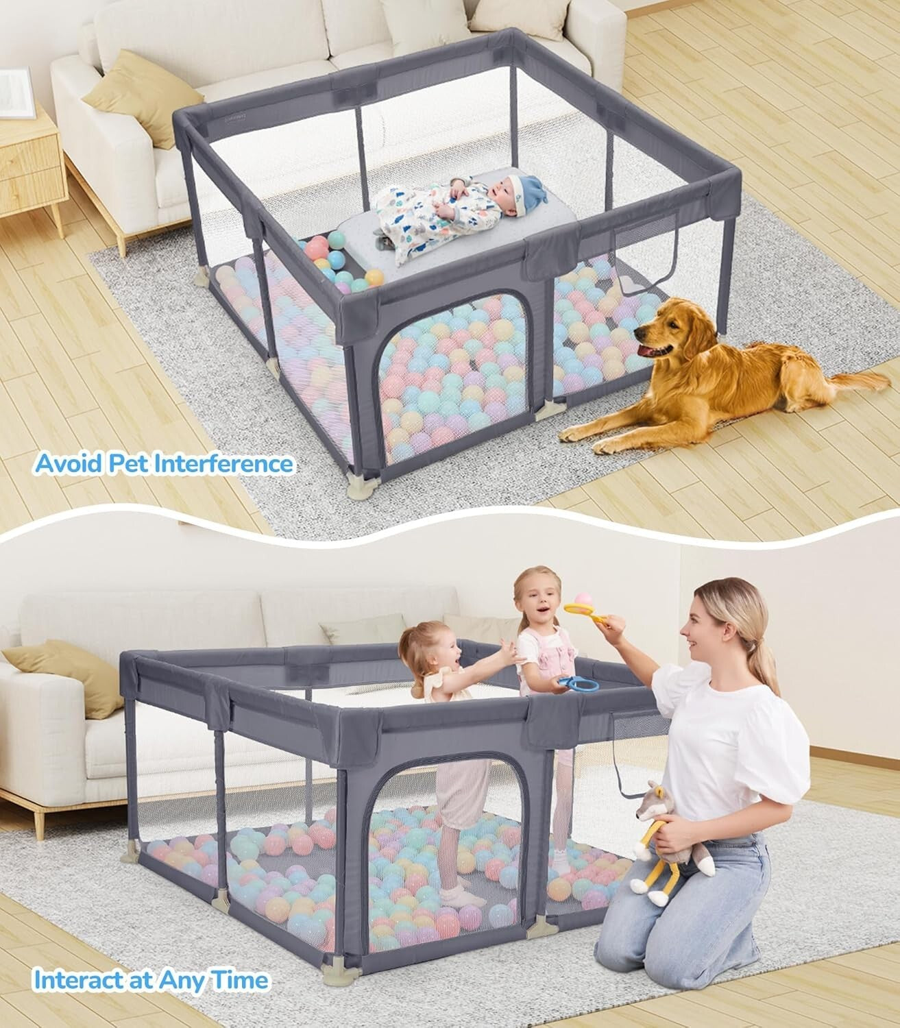 52"x52" Spacious Baby Playpen - Safe Anti-Fall Indoor & Outdoor Activity Center