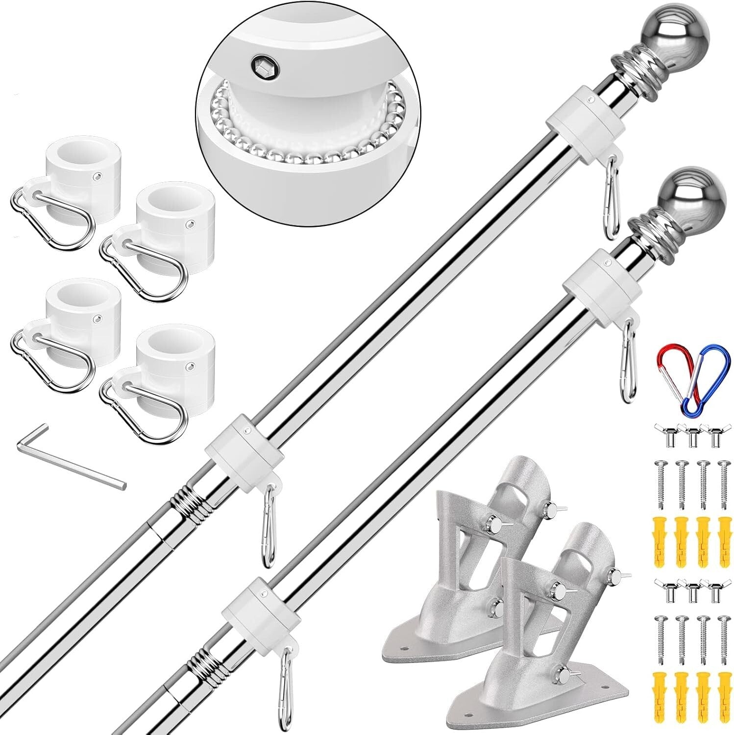 2-Pack Adjustable 6 FT Flag Poles with Rust-Free Bracket for Homes & Businesses