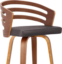 Load image into Gallery viewer, Elegant Jayden Swivel Bar Stool with Brown Faux Leather &amp; Walnut Finish - 26"
