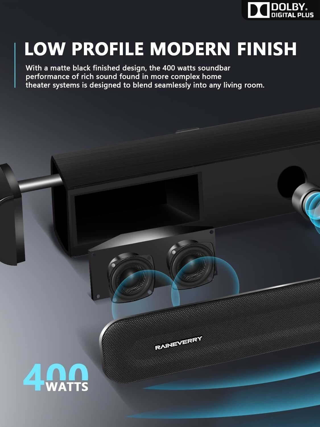 Dolby Surround Sound System with Wireless Subwoofer & Multi-Device Support