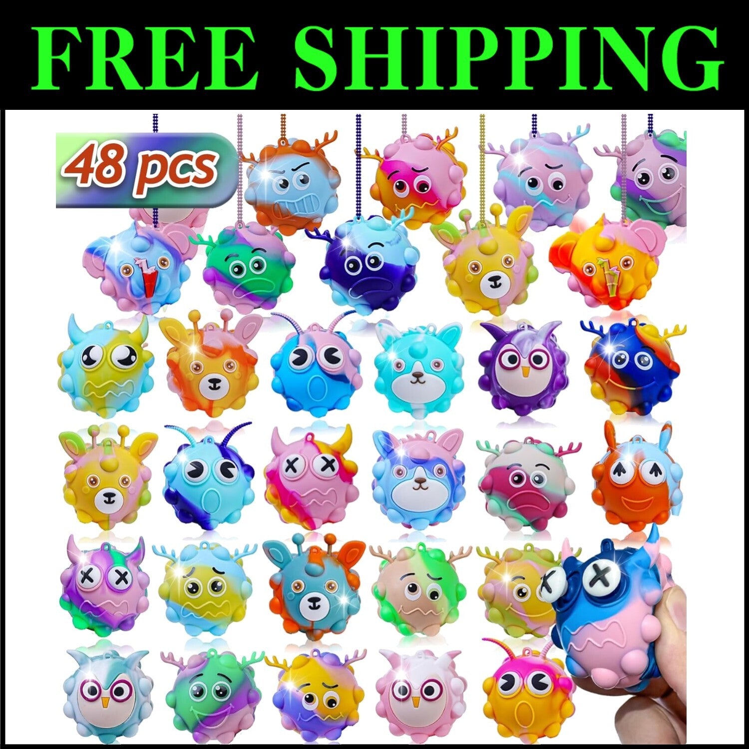 48 Pack Animal-Themed Pop Fidget Balls - Ideal Stress Relief Toys for All