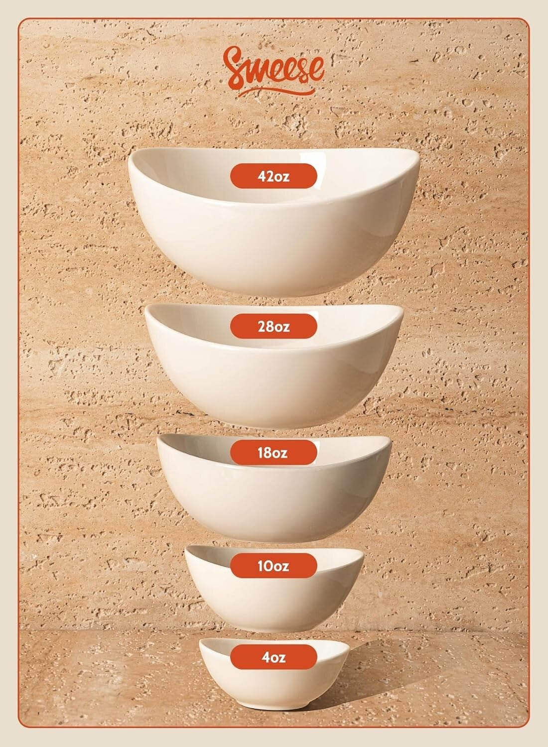 Elegant 6-Piece Porcelain Bowls, 18 oz - Microwave & Dishwasher Safe